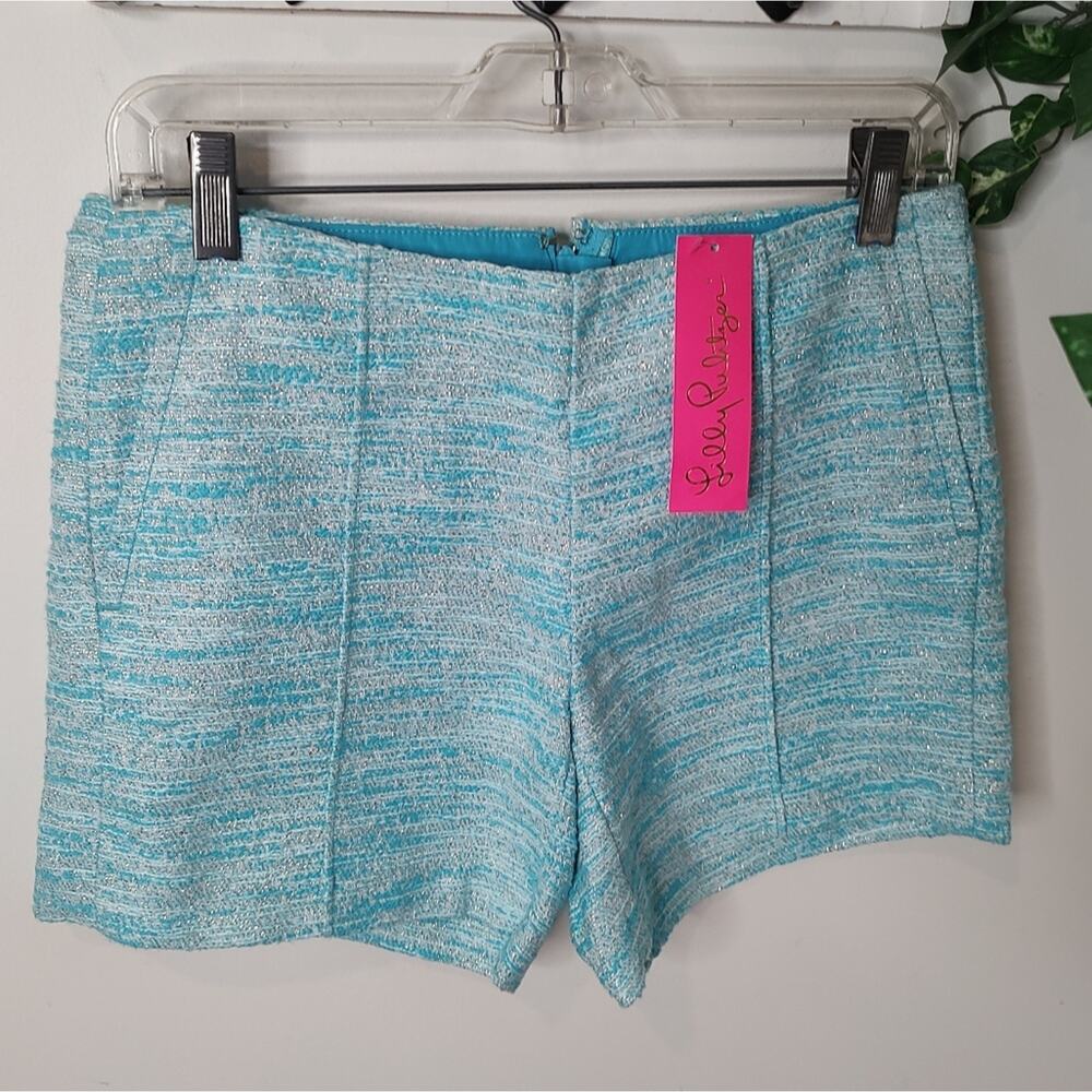 Lilly Pulitzer Ivana Pintuck Short Amalfi Blue Resort Boucle Size 0
